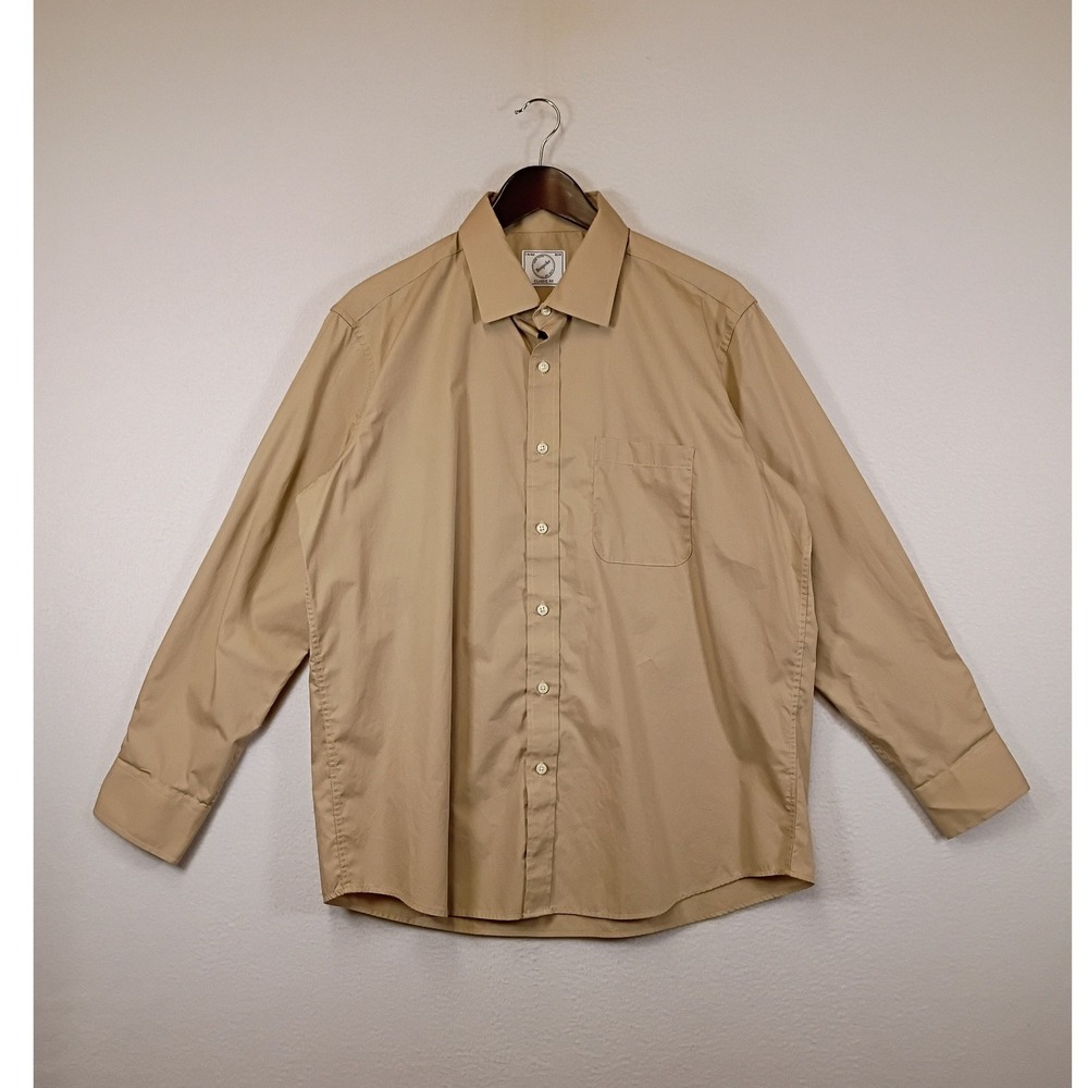 Classic Professional Bespoke Mens L 16-16.5 Tan Long Sleeve Button Down Shirt